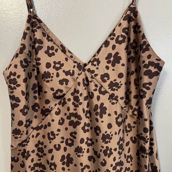 Target A New Day Brown Leopard Print Slip Maxi Dress V-Neck Strappy Medium - Picture 2 of 11